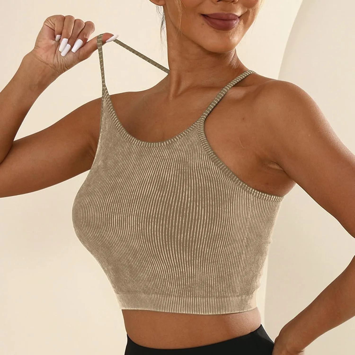 Sports Bras for Women Crisscross Back Washed Cotton Nude Feel Yoga Bra Anti-Shock Push Up Breathable for Workouts