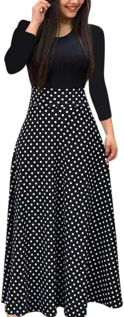Spring Dresses for Women Long Sleeve Floral Print Elegant Wedding Holiday Party Splice Large Swing Summer Maxi Dress