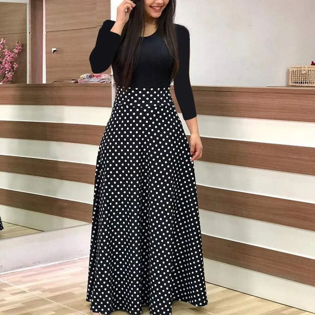 Spring Dresses for Women Long Sleeve Floral Print Elegant Wedding Holiday Party Splice Large Swing Summer Maxi Dress