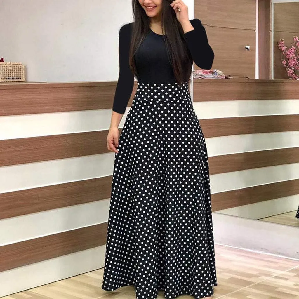 Spring Dresses for Women Long Sleeve Floral Print Elegant Wedding Holiday Party Splice Large Swing Summer Maxi Dress