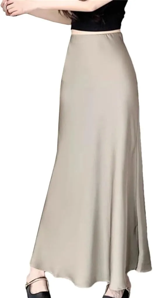 Spring Summer Satin Skirt for Women Silk Skirt High Waisted Slim Fashion Solid Midi Skirts