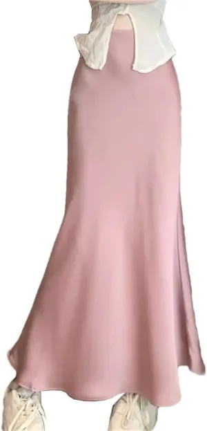 Spring Summer Satin Skirt for Women Silk Skirt High Waisted Slim Fashion Solid Midi Skirts