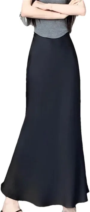 Spring Summer Satin Skirt for Women Silk Skirt High Waisted Slim Fashion Solid Midi Skirts