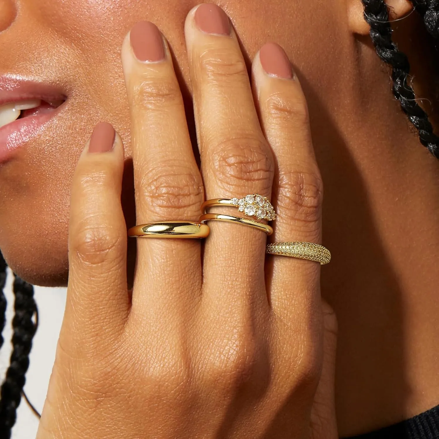 Stackable Gold Rings for Women Non Tarnish Dainty 14K Gold Plated 4PCS Knuckle Rings Set Cubic Zirconia Thumb Rings Trendy Statement Promise Wedding Bands Engagement Rings Size 6 7 8 9 10