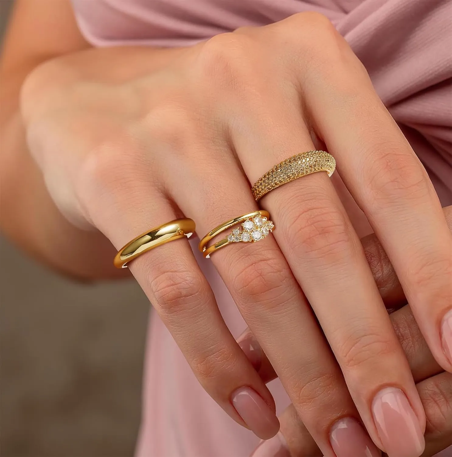 Stackable Gold Rings for Women Non Tarnish Dainty 14K Gold Plated 4PCS Knuckle Rings Set Cubic Zirconia Thumb Rings Trendy Statement Promise Wedding Bands Engagement Rings Size 6 7 8 9 10