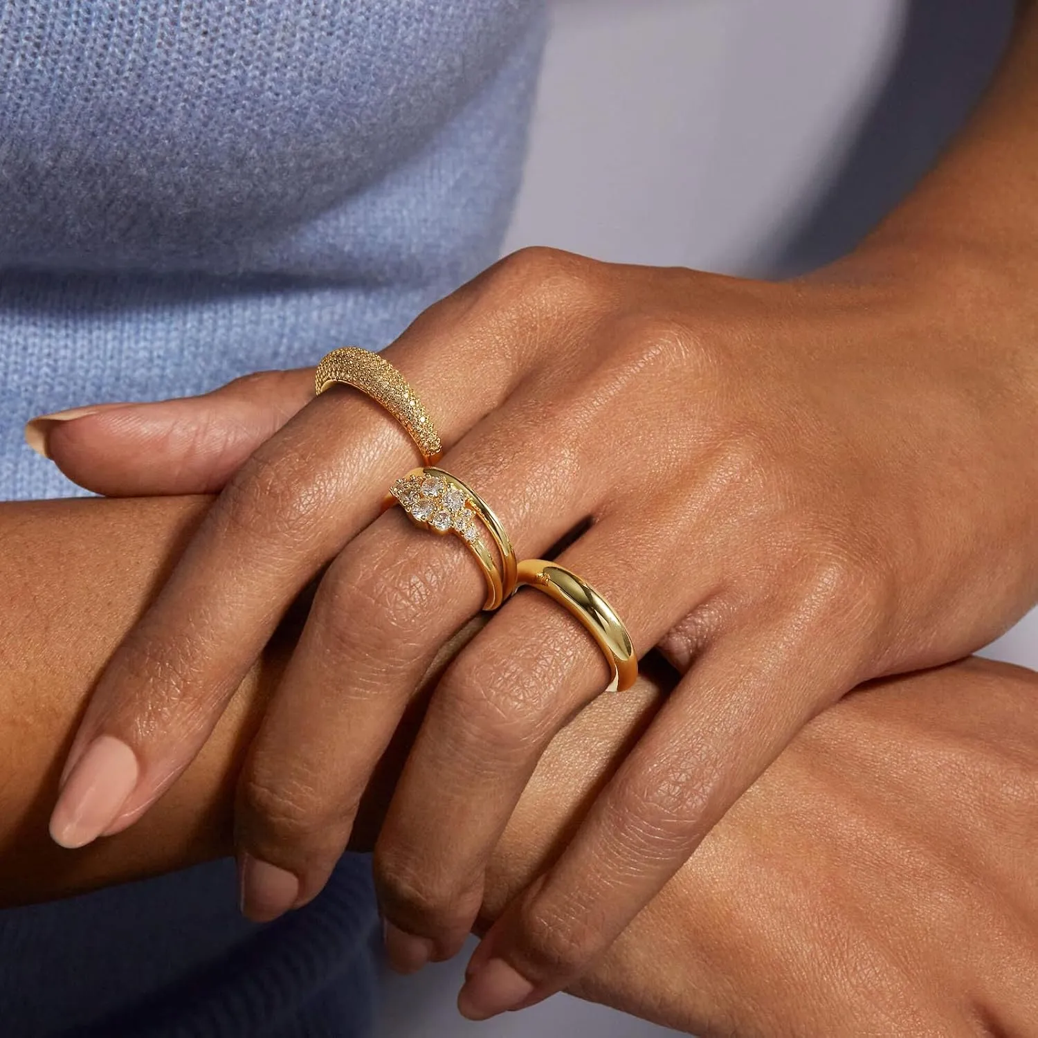 Stackable Gold Rings for Women Non Tarnish Dainty 14K Gold Plated 4PCS Knuckle Rings Set Cubic Zirconia Thumb Rings Trendy Statement Promise Wedding Bands Engagement Rings Size 6 7 8 9 10
