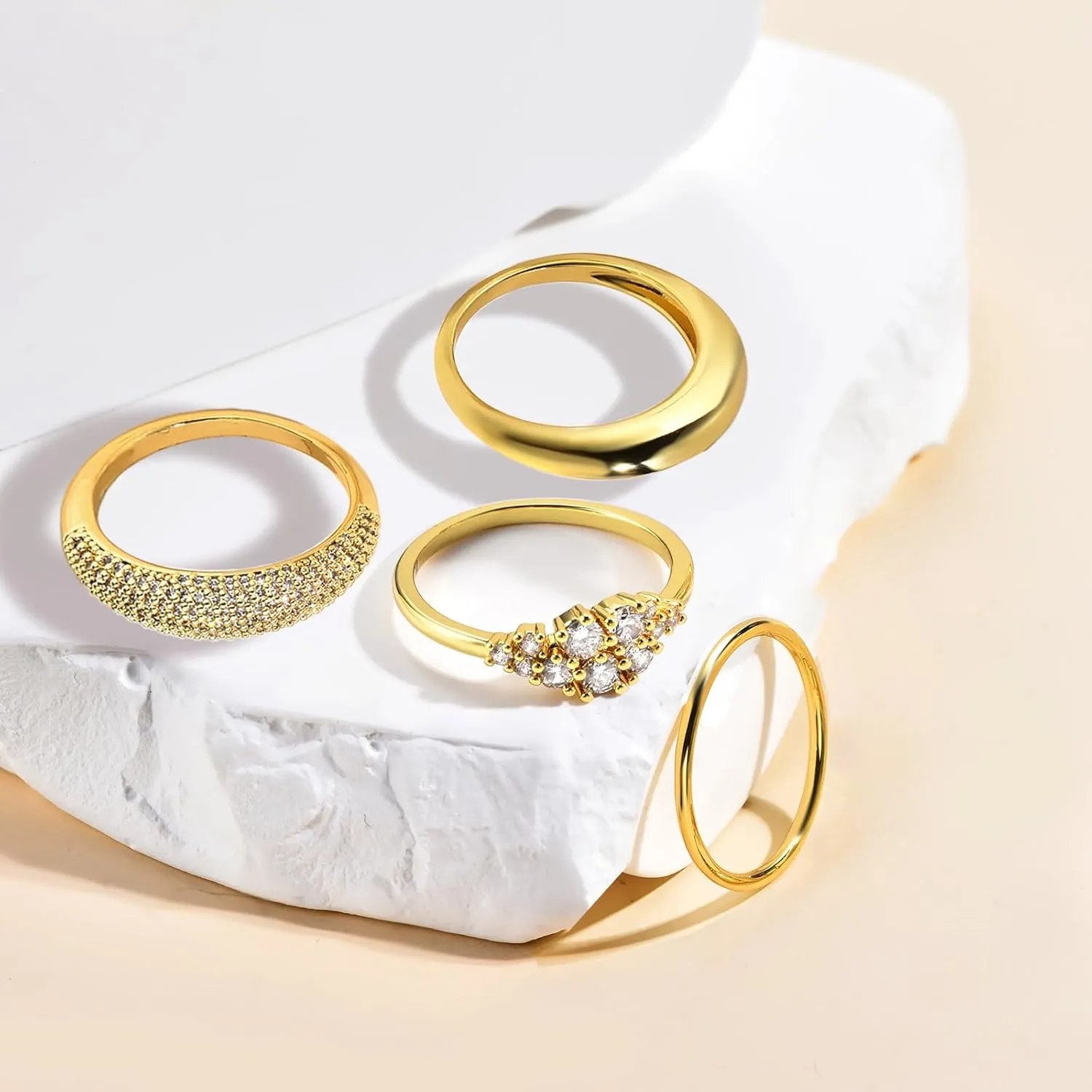 Stackable Gold Rings for Women Non Tarnish Dainty 14K Gold Plated 4PCS Knuckle Rings Set Cubic Zirconia Thumb Rings Trendy Statement Promise Wedding Bands Engagement Rings Size 6 7 8 9 10