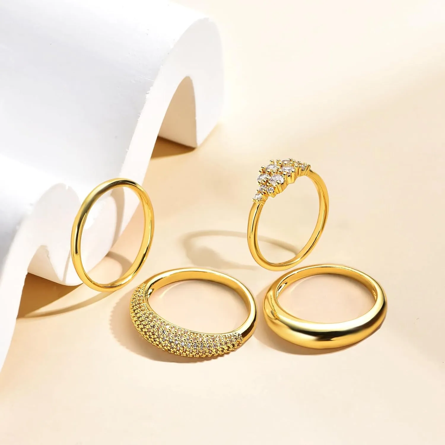 Stackable Gold Rings for Women Non Tarnish Dainty 14K Gold Plated 4PCS Knuckle Rings Set Cubic Zirconia Thumb Rings Trendy Statement Promise Wedding Bands Engagement Rings Size 6 7 8 9 10