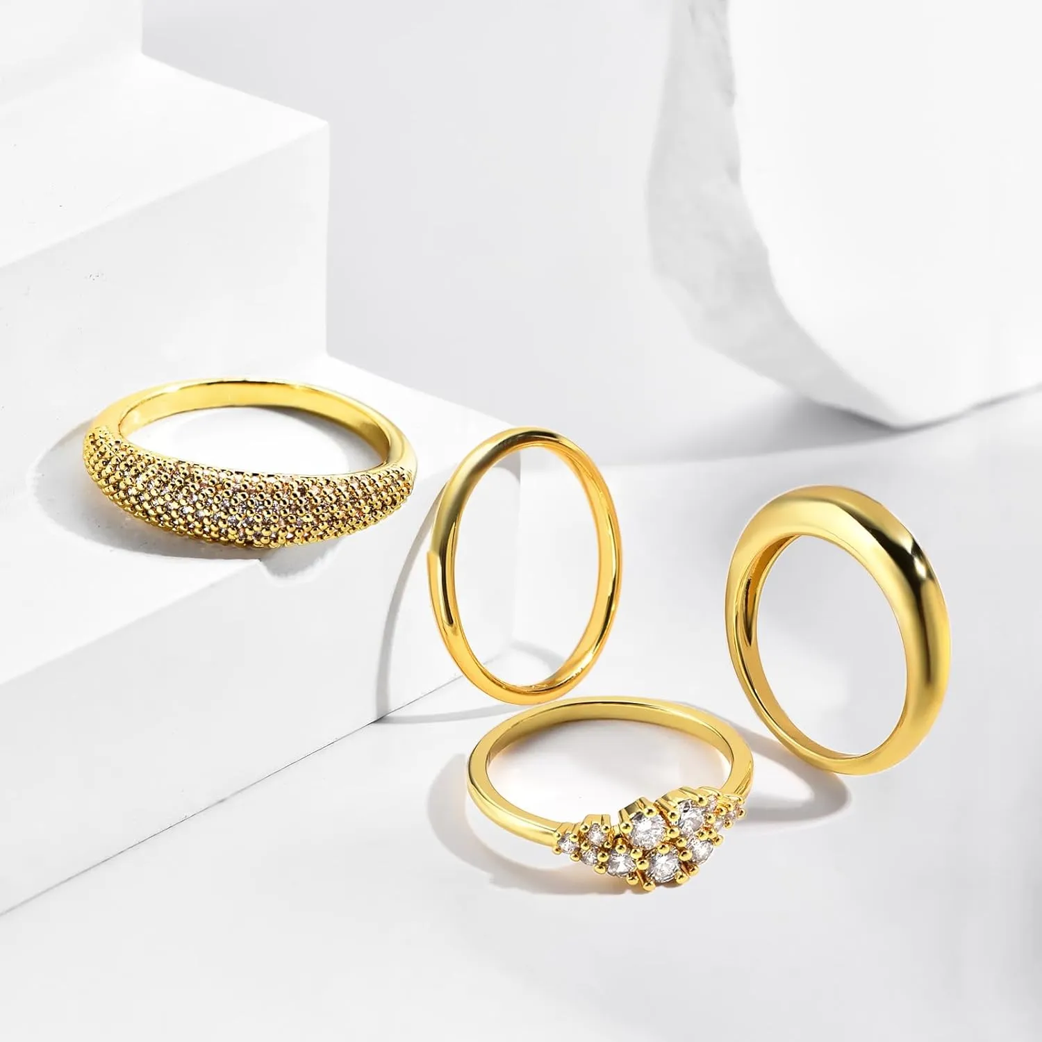 Stackable Gold Rings for Women Non Tarnish Dainty 14K Gold Plated 4PCS Knuckle Rings Set Cubic Zirconia Thumb Rings Trendy Statement Promise Wedding Bands Engagement Rings Size 6 7 8 9 10