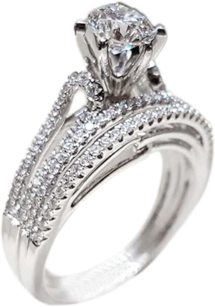 Stackable Sterling Silver Rings for Women,Dainty Cubic Zirconia Engagement Bands Simple Unique Gemstone Inlaid Statement Ring