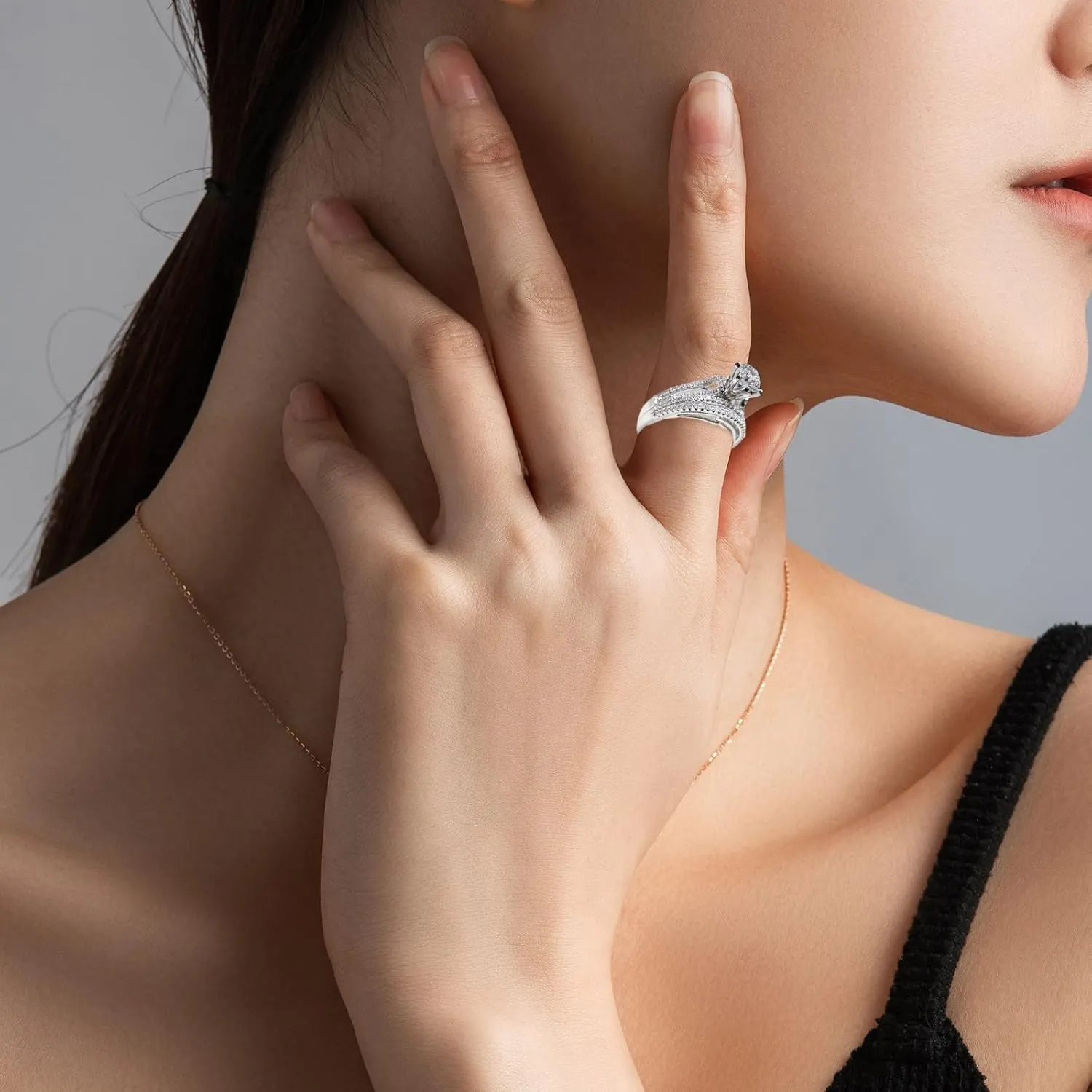 Stackable Sterling Silver Rings for Women,Dainty Cubic Zirconia Engagement Bands Simple Unique Gemstone Inlaid Statement Ring