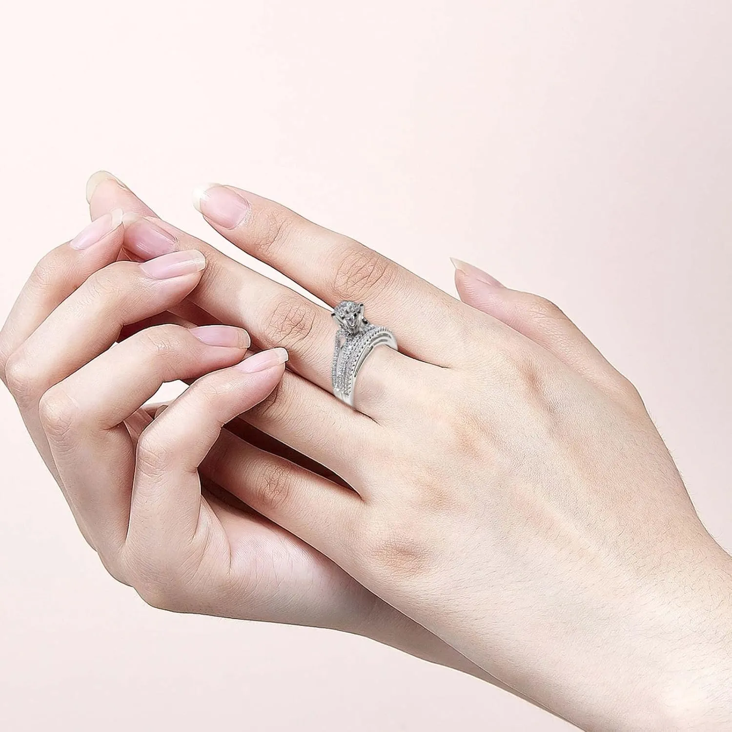 Stackable Sterling Silver Rings for Women,Dainty Cubic Zirconia Engagement Bands Simple Unique Gemstone Inlaid Statement Ring