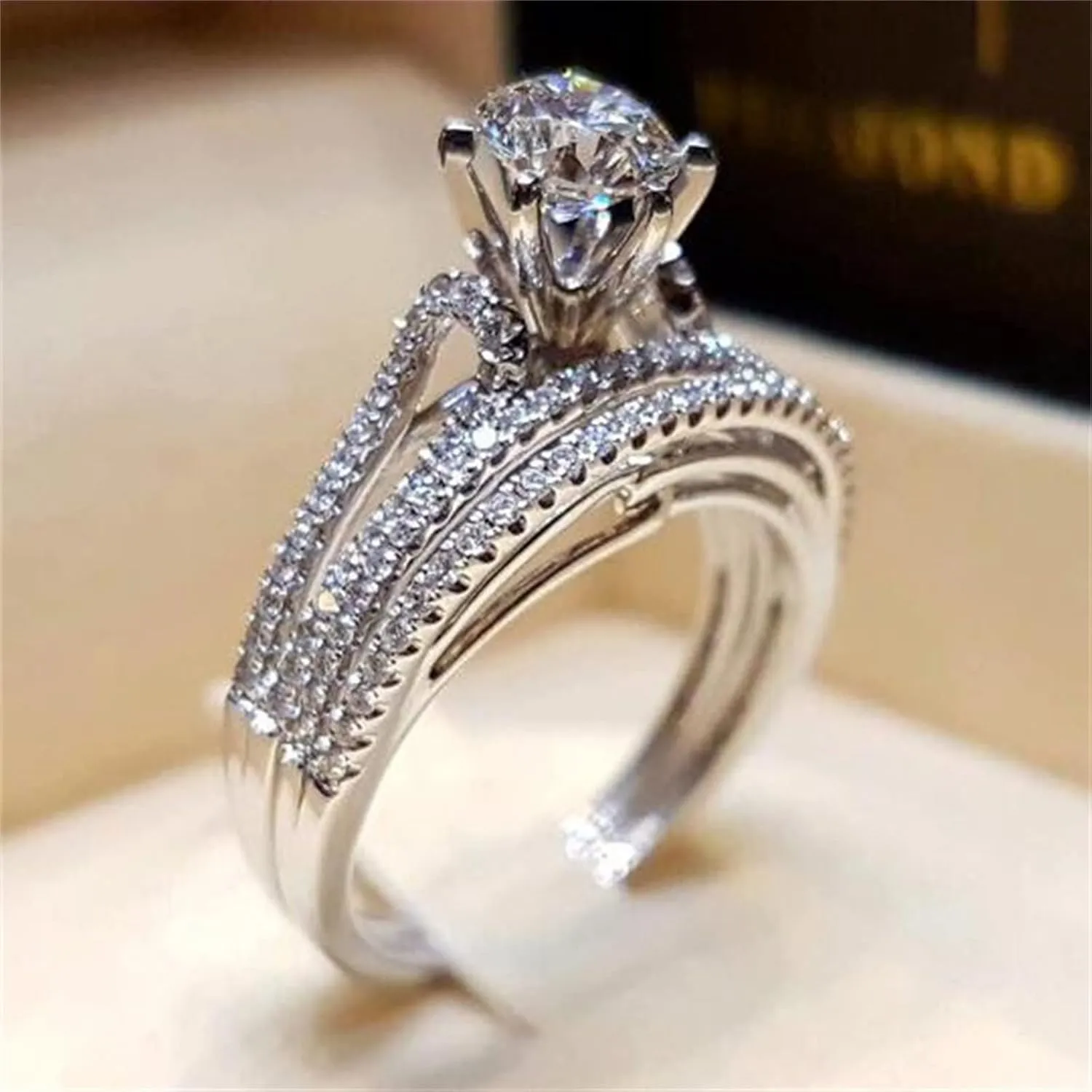 Stackable Sterling Silver Rings for Women,Dainty Cubic Zirconia Engagement Bands Simple Unique Gemstone Inlaid Statement Ring