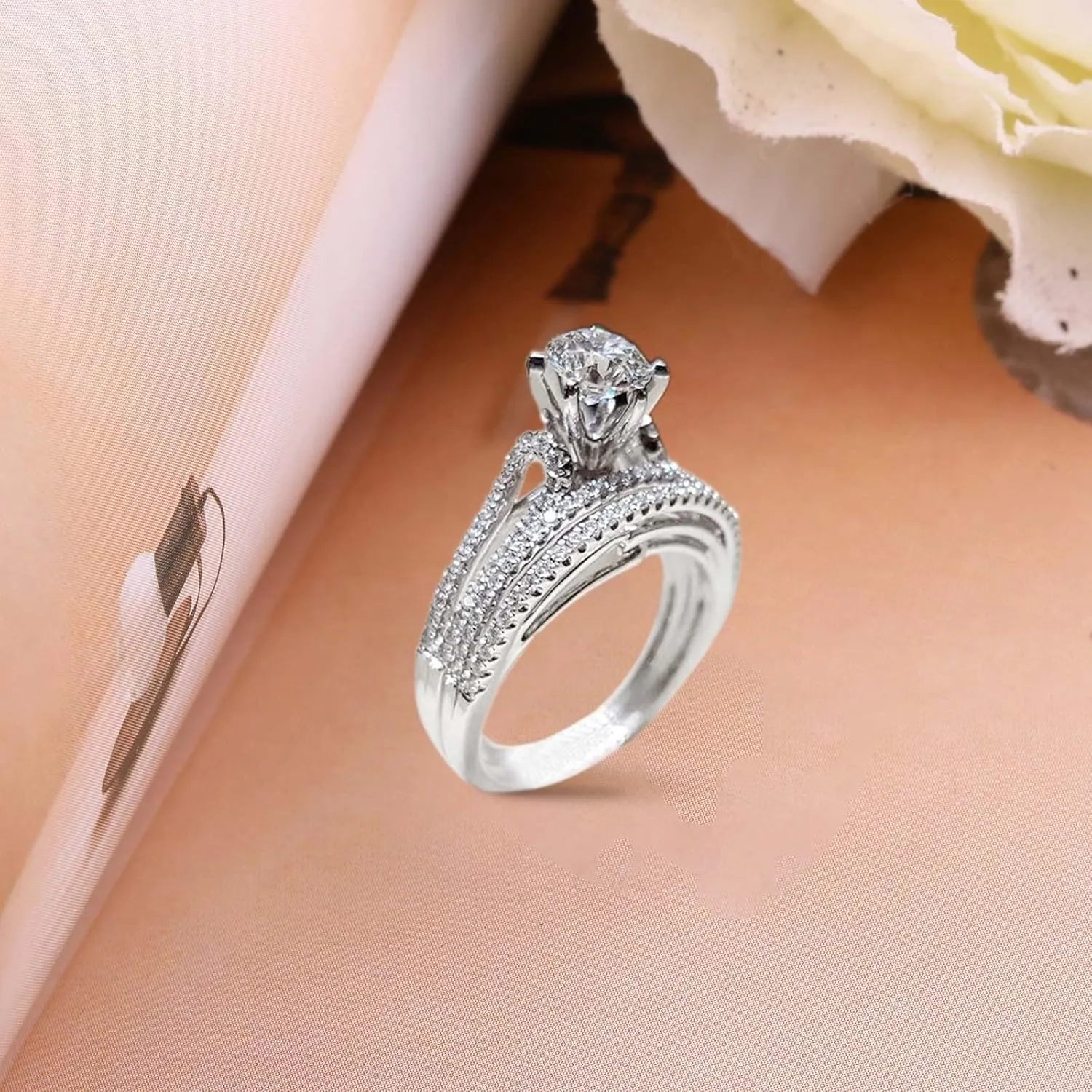 Stackable Sterling Silver Rings for Women,Dainty Cubic Zirconia Engagement Bands Simple Unique Gemstone Inlaid Statement Ring