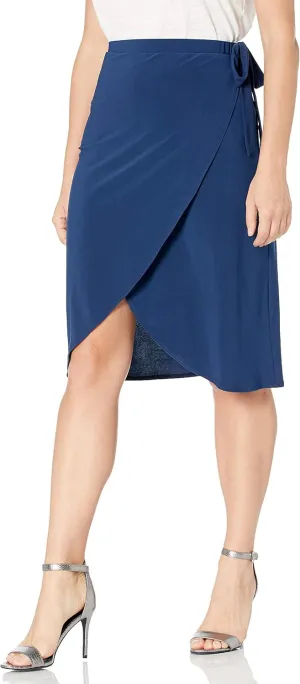 Star Vixen Women's Petite Side-tie Knee Length Fauxwrap Skirt
