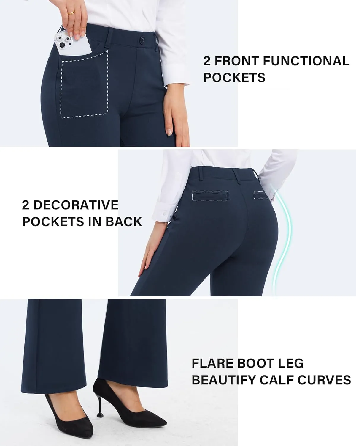 Stelle Women's 30" Flare Pants Bootcut Dress Work Slacks with Pockets Stretchy High Waisted Business Office
