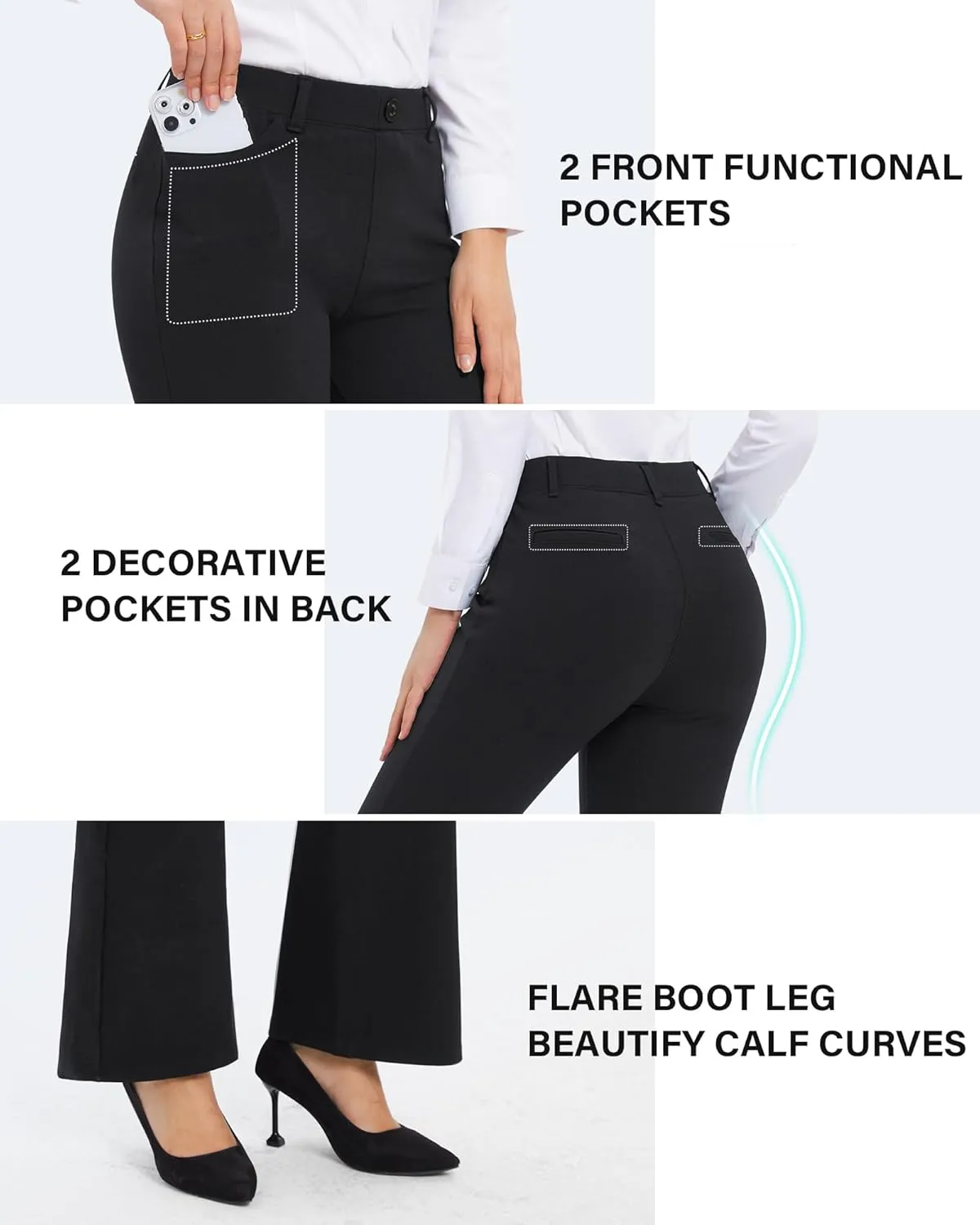 Stelle Women's 30" Flare Pants Bootcut Dress Work Slacks with Pockets Stretchy High Waisted Business Office