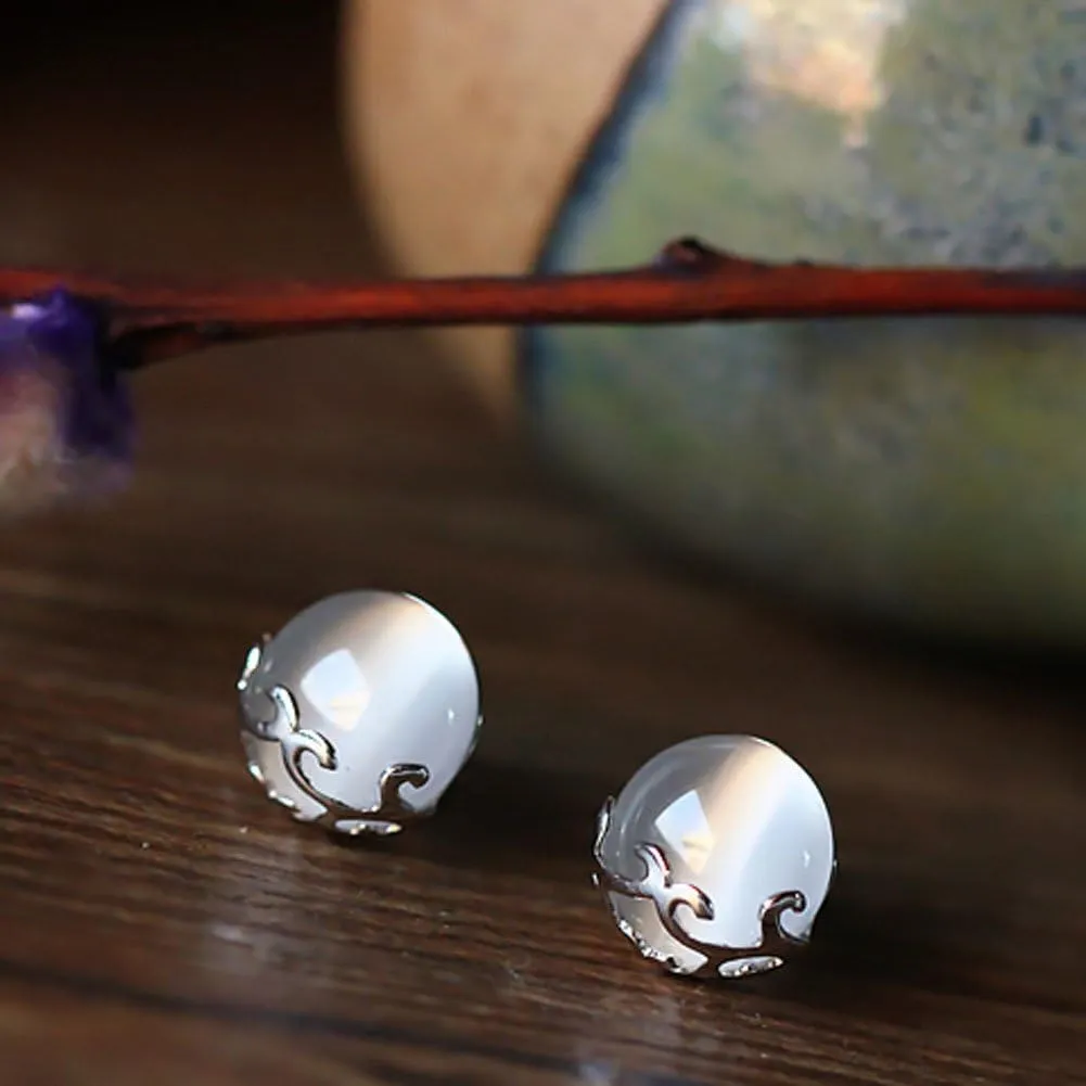 Sterling Silver 10mm Round Cubic Zirconia Stud Earrings Vintage Thai Silver Jewelry