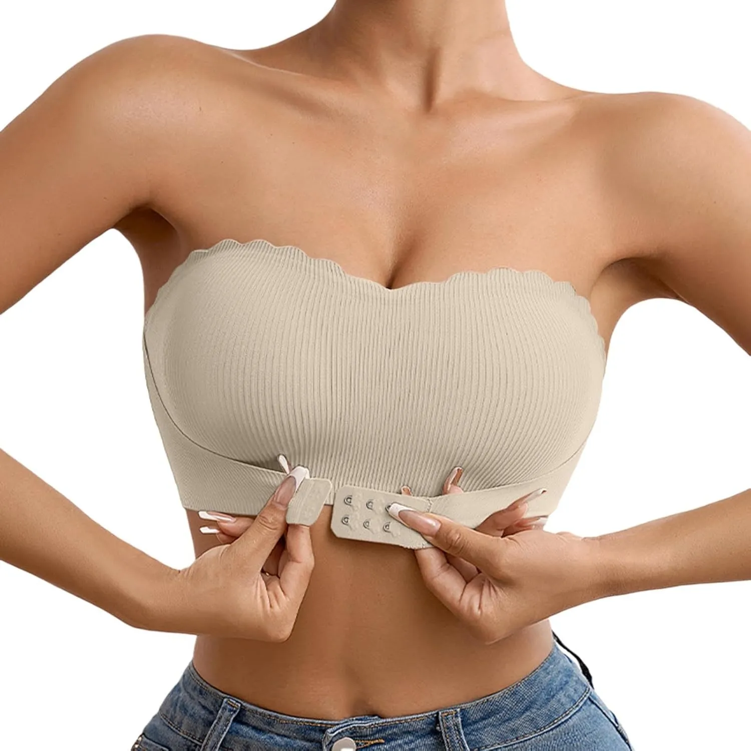 Strapless Bras for Women Front Closure Non-Slip No Underwire Bandeau Bras Comfortable Breathable Tube Top Bralette