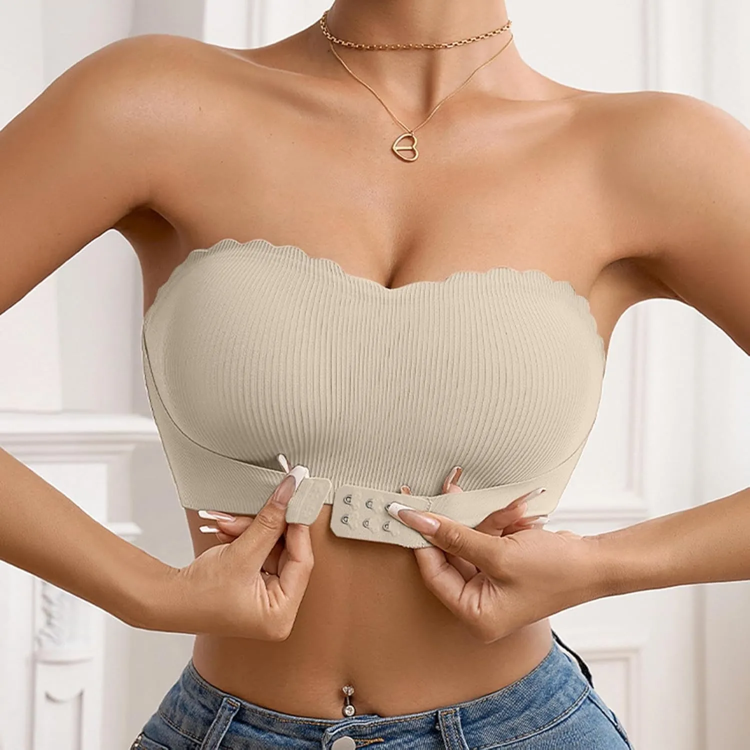 Strapless Bras for Women Front Closure Non-Slip No Underwire Bandeau Bras Comfortable Breathable Tube Top Bralette