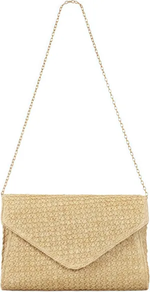 Straw Clutch Purse for Women, Evening Envelope Shoulder Handbag Woven Summer Beach Crossbody Bag Rattan Wedding Bag