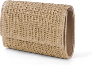 Straw Clutch Purse for Women Raffia Shoulder Crossbody Bag Straw Envelope Purse Summer Beach Bag