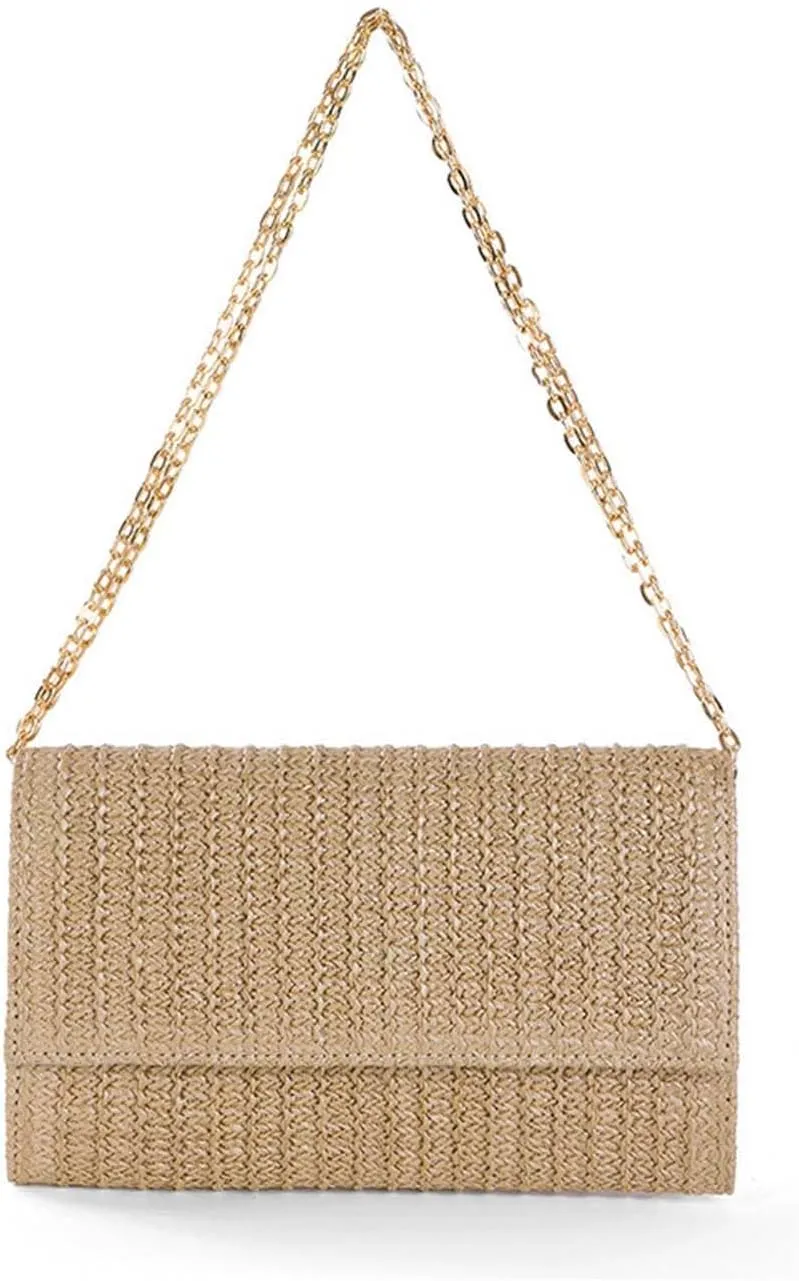 Straw Clutch Purse for Women Raffia Shoulder Crossbody Bag Straw Envelope Purse Summer Beach Bag