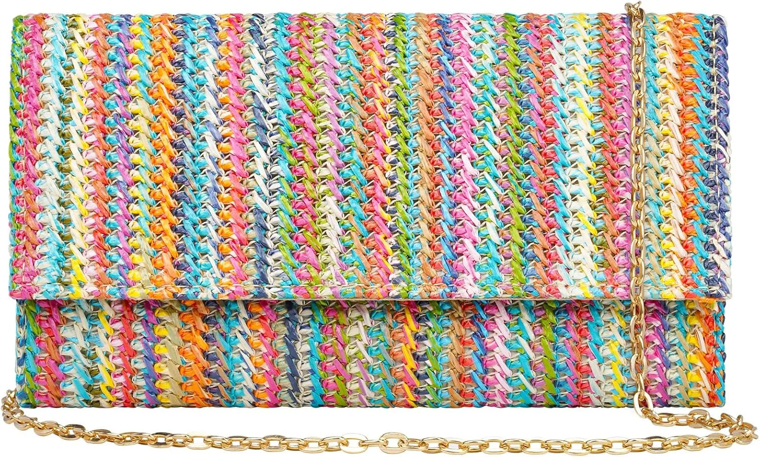 Straw Shoulder Crossbody Bag, Chain Evening Purse Envelope Clutch Handbag Summer Beach Bag