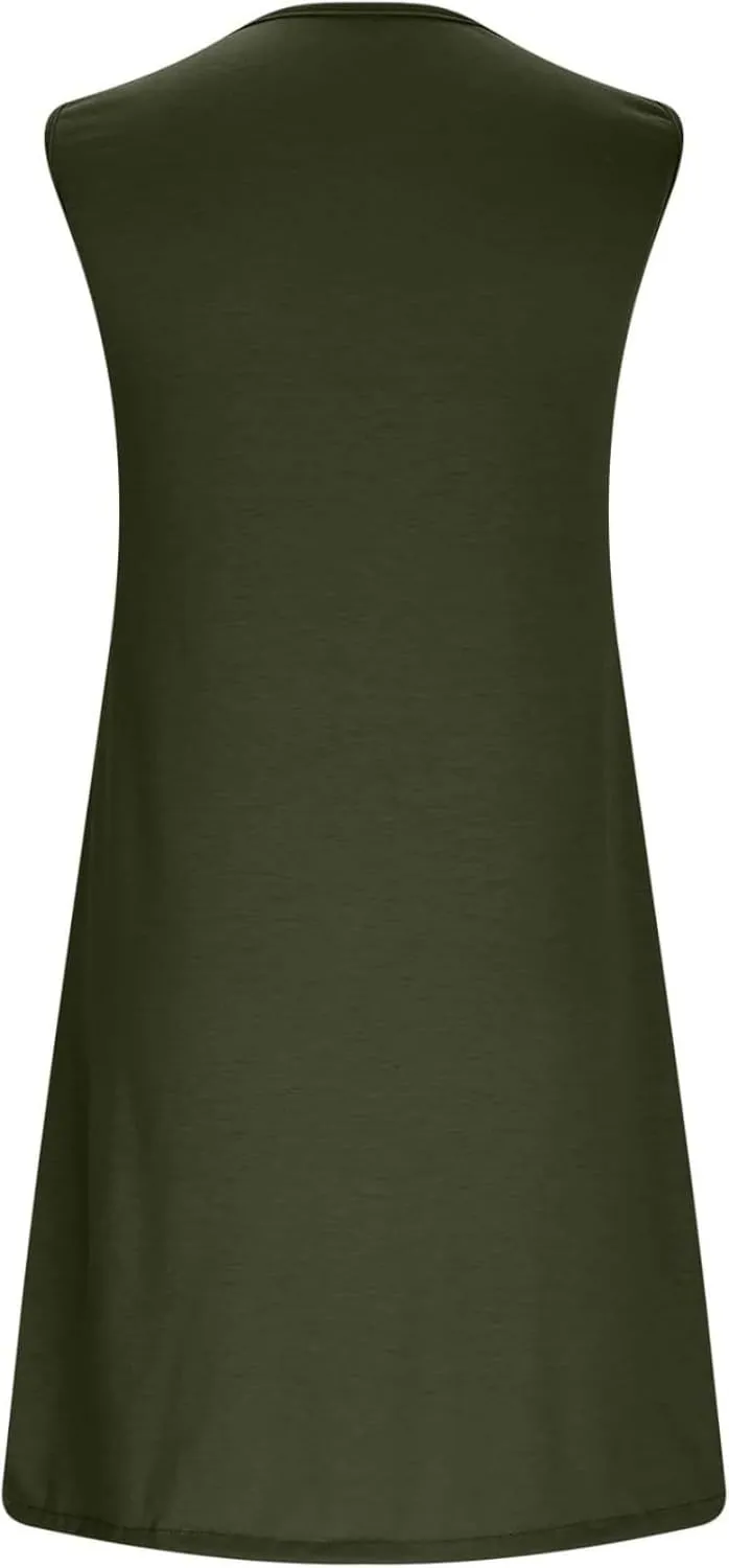 Summer Dresses for Women 2025 Keyhole Neck Casual Dress Sleeveless Pleated Mini Dress Beach Vacation Flowy Dresses