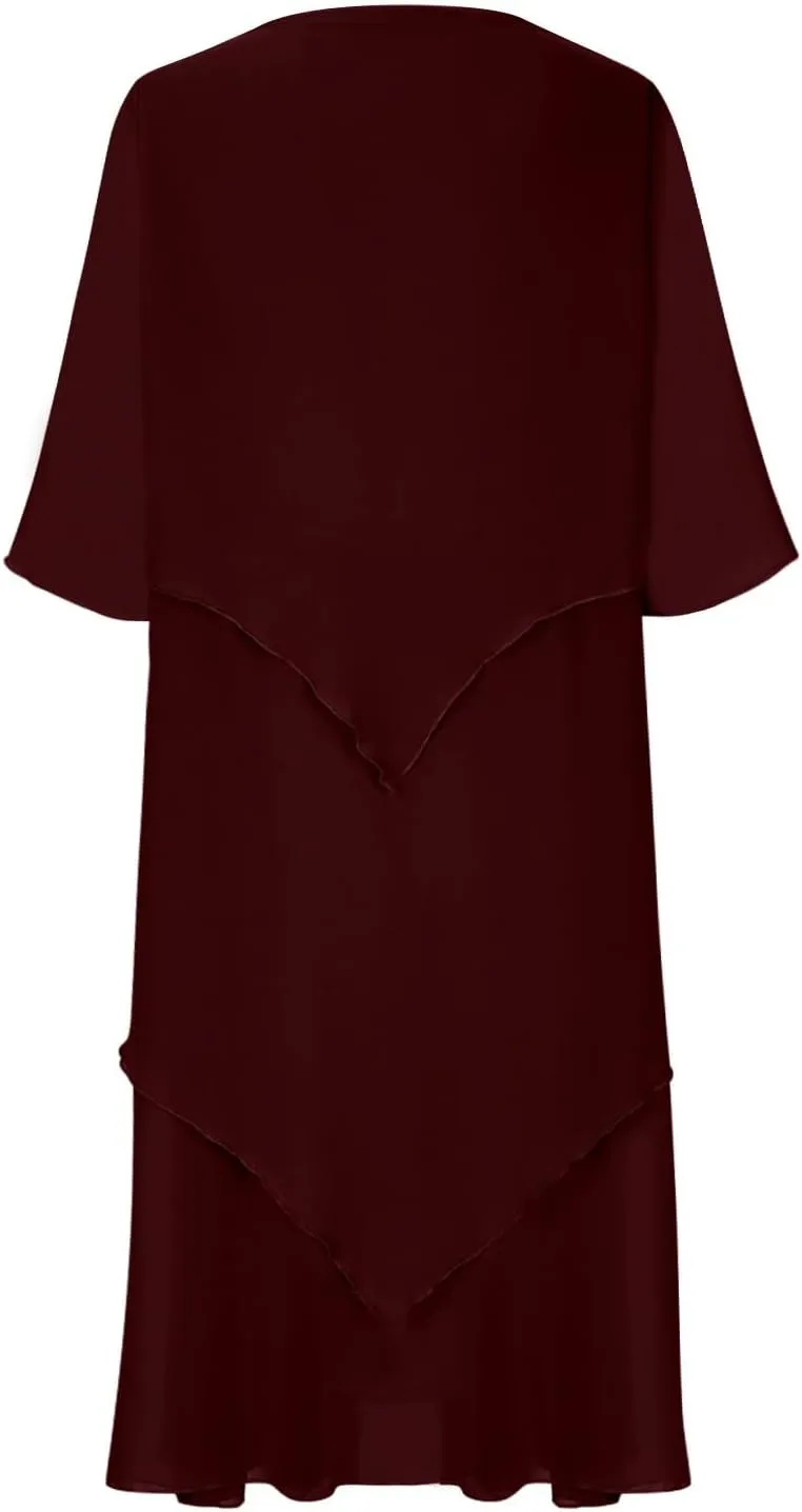Summer Dresses for Women Plus Size Short Sleeve Ruffle Layered Formal Wear Wedding Guest Dresses Chiffon Midi Dress
