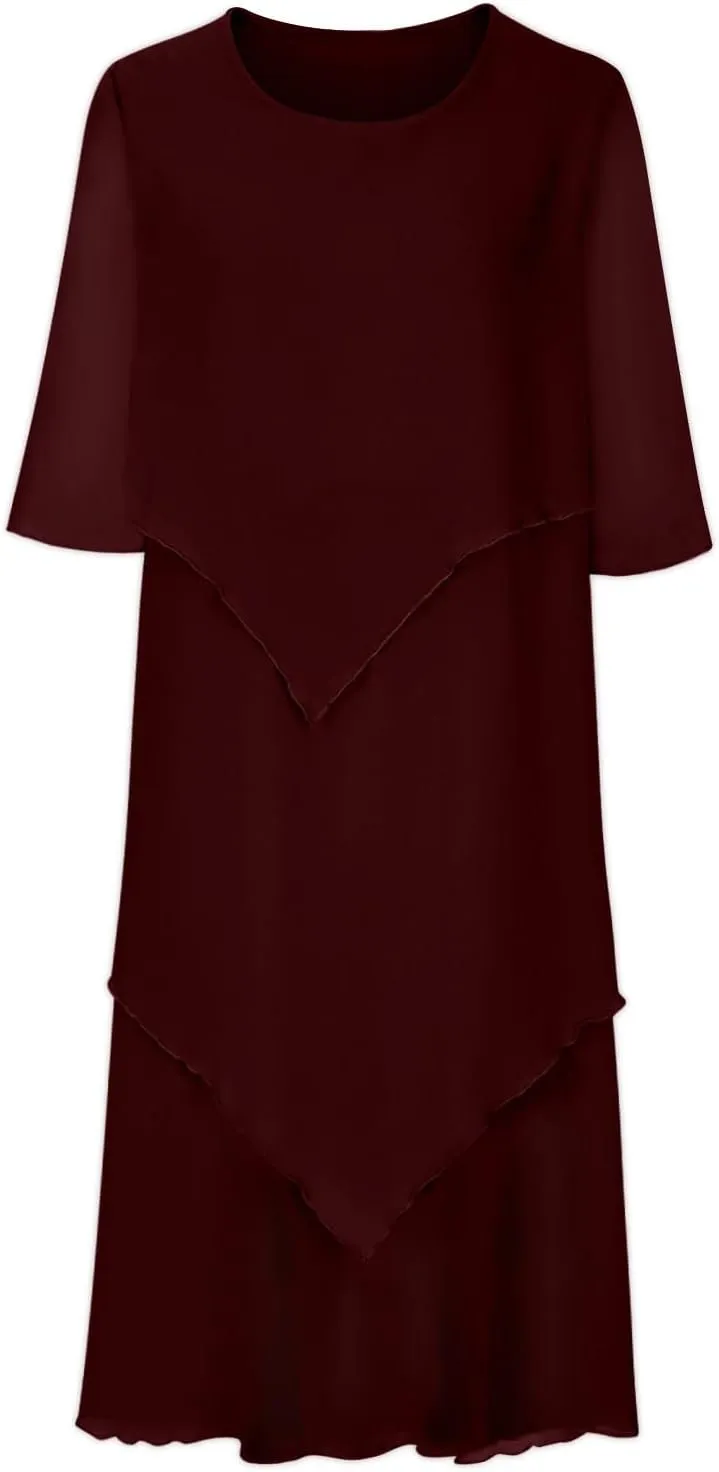 Summer Dresses for Women Plus Size Short Sleeve Ruffle Layered Formal Wear Wedding Guest Dresses Chiffon Midi Dress