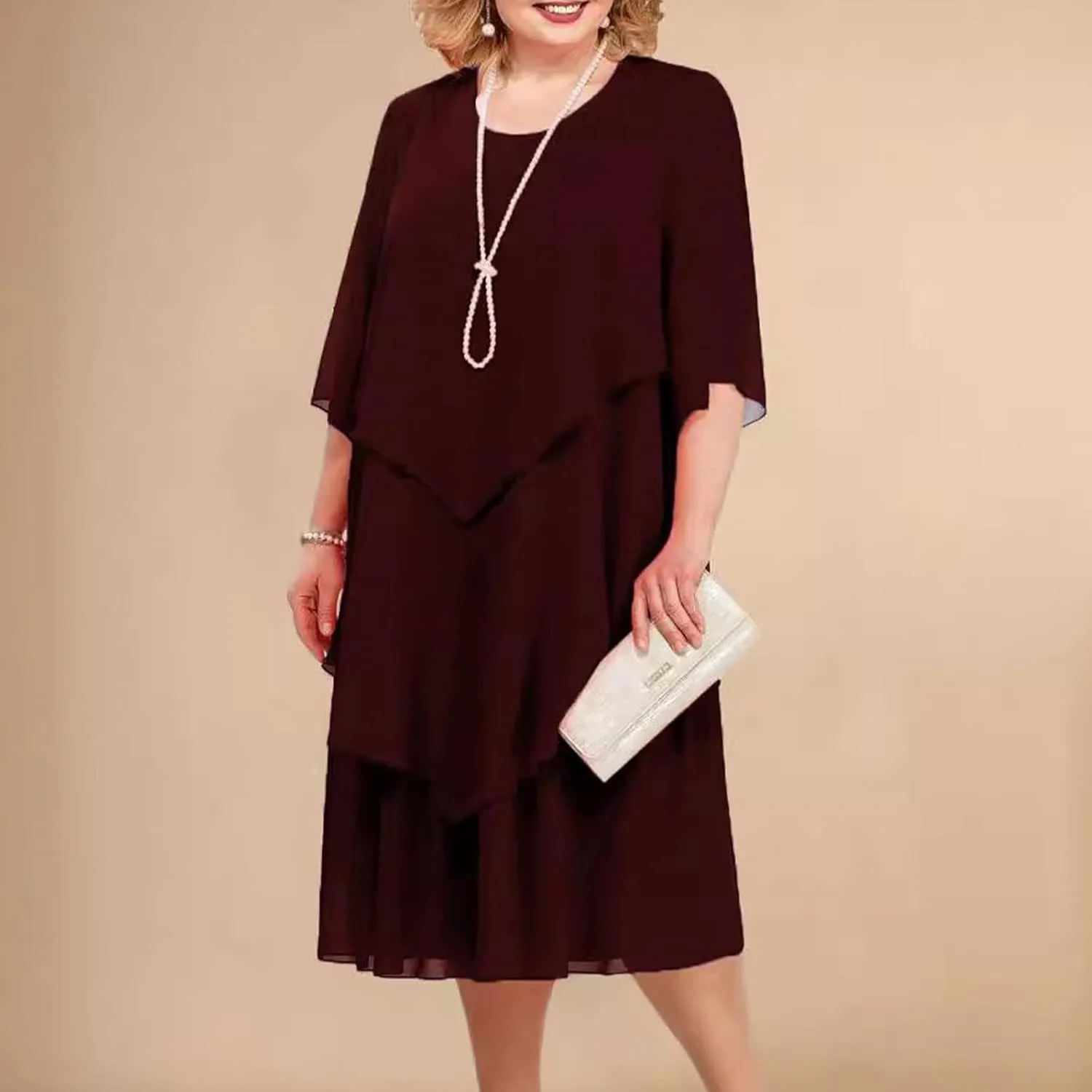 Summer Dresses for Women Plus Size Short Sleeve Ruffle Layered Formal Wear Wedding Guest Dresses Chiffon Midi Dress