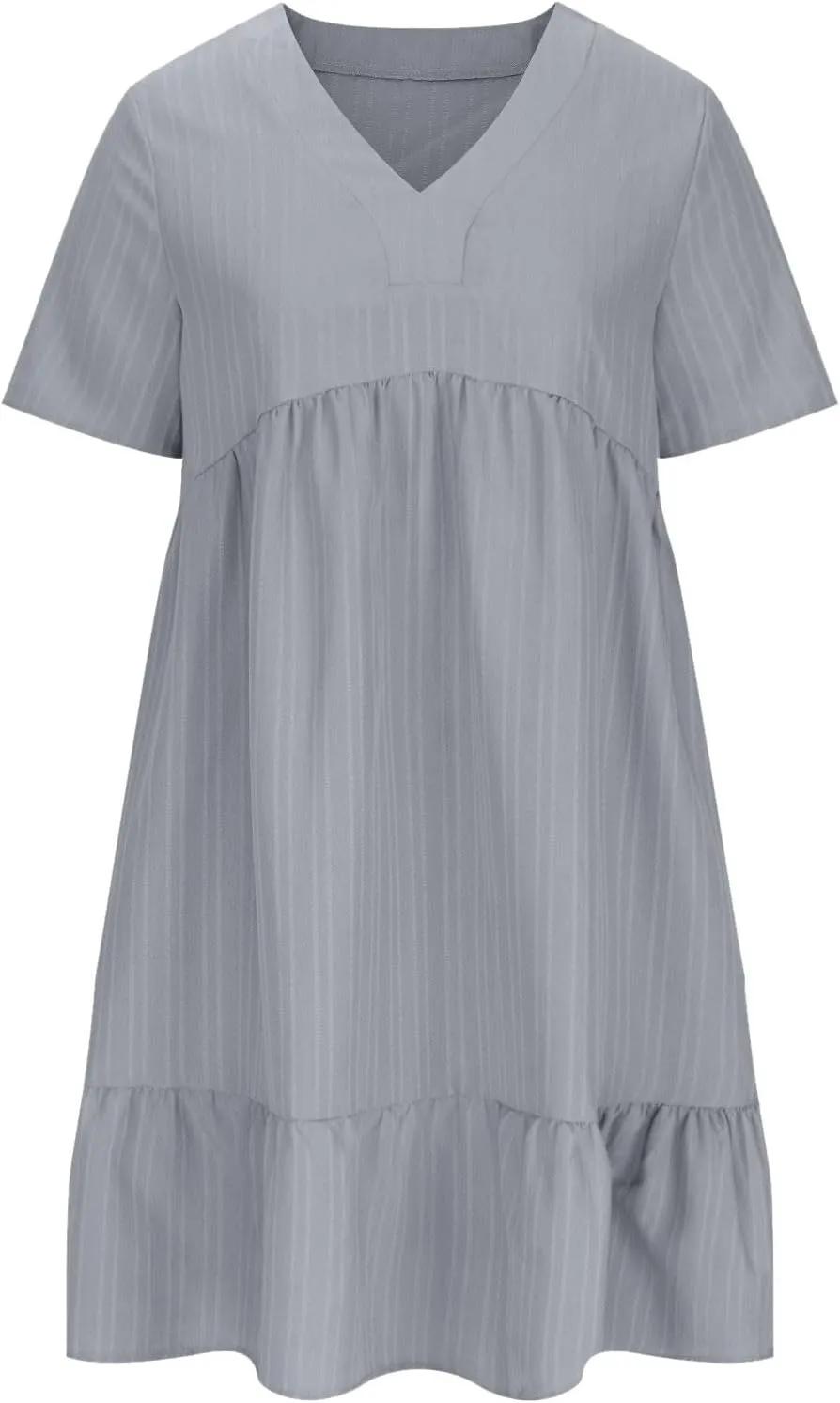 Summer Dresses for Women Short Sleeve V Neck Vacation T Shirt Dress Ruffle Pleated Flowy Beach Sundresses