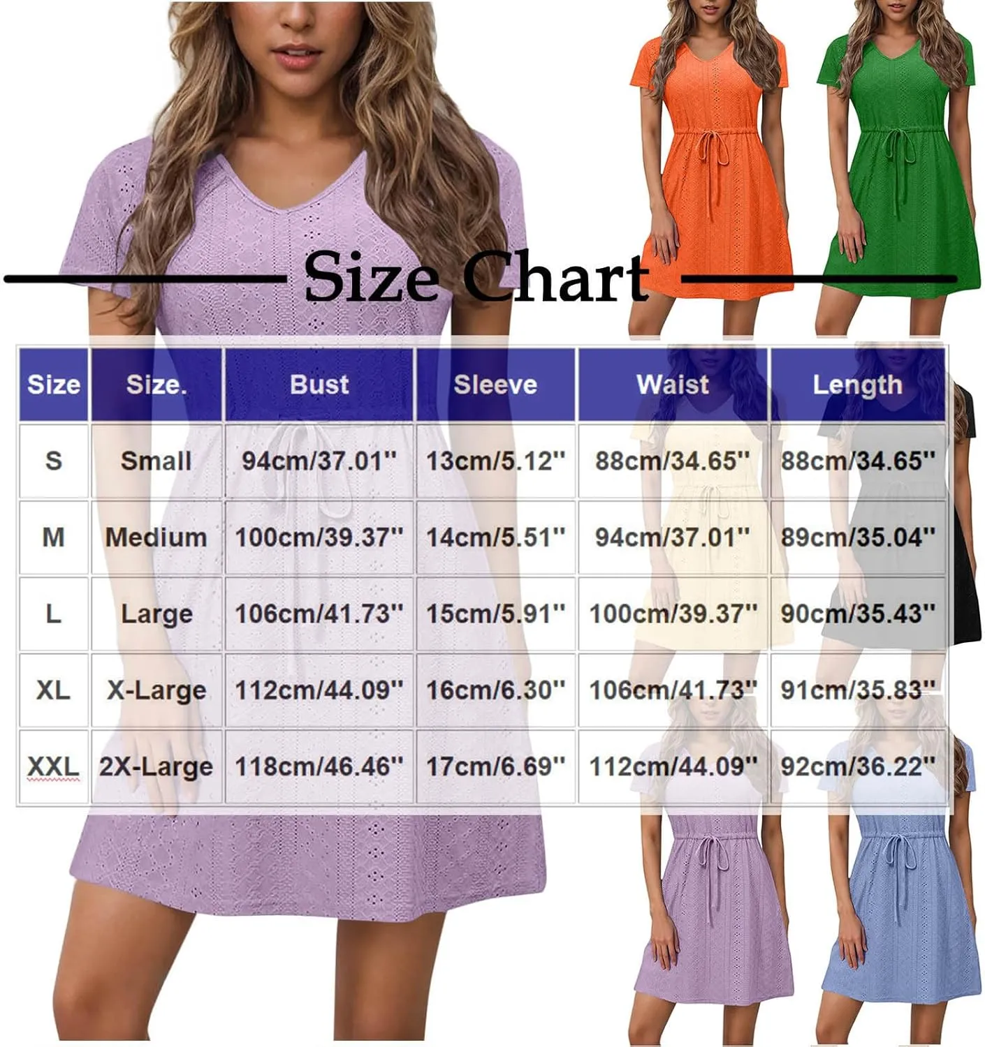 Sun Dresses for Women 2025 Vacation Casual Summer Short Sleeve Dress V-Neck Tie Waist Eyelet Beach Sundresses