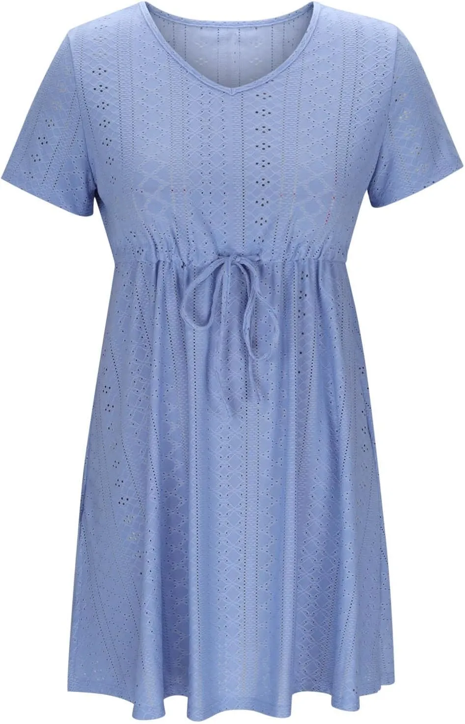 Sun Dresses for Women 2025 Vacation Casual Summer Short Sleeve Dress V-Neck Tie Waist Eyelet Beach Sundresses