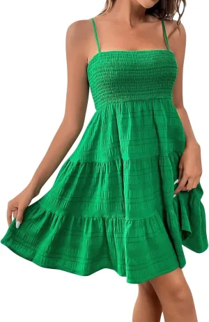 Sundress for Women 2025 Summer Smock Cami Dress Cute Spaghetti Strap Sleeveless Square Neck Beach Dress