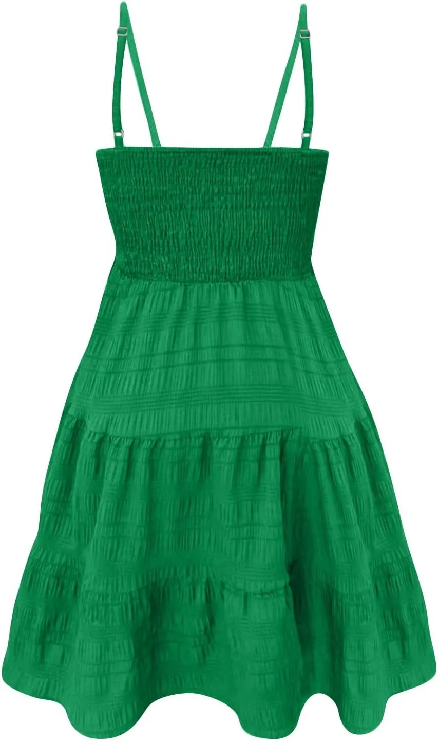 Sundress for Women 2025 Summer Smock Cami Dress Cute Spaghetti Strap Sleeveless Square Neck Beach Dress
