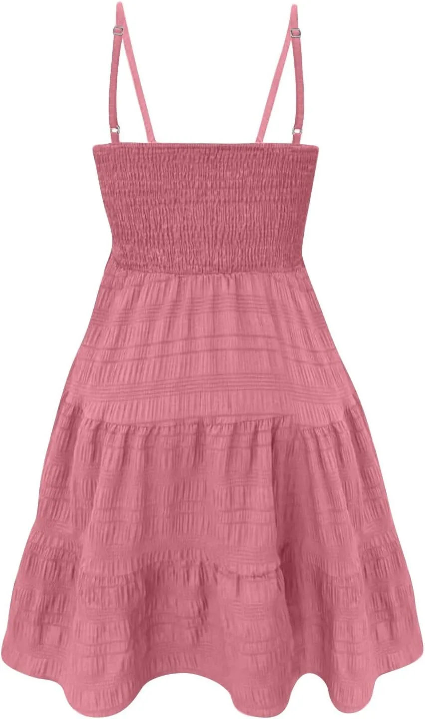 Sundress for Women 2025 Summer Smock Cami Dress Cute Spaghetti Strap Sleeveless Square Neck Beach Dress