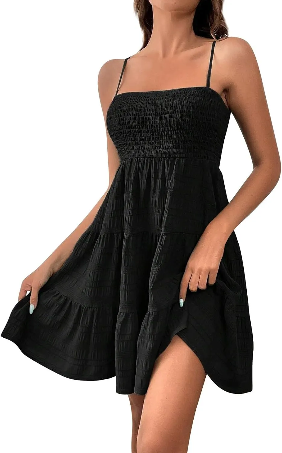 Sundress for Women 2025 Summer Smock Cami Dress Cute Spaghetti Strap Sleeveless Square Neck Beach Dress