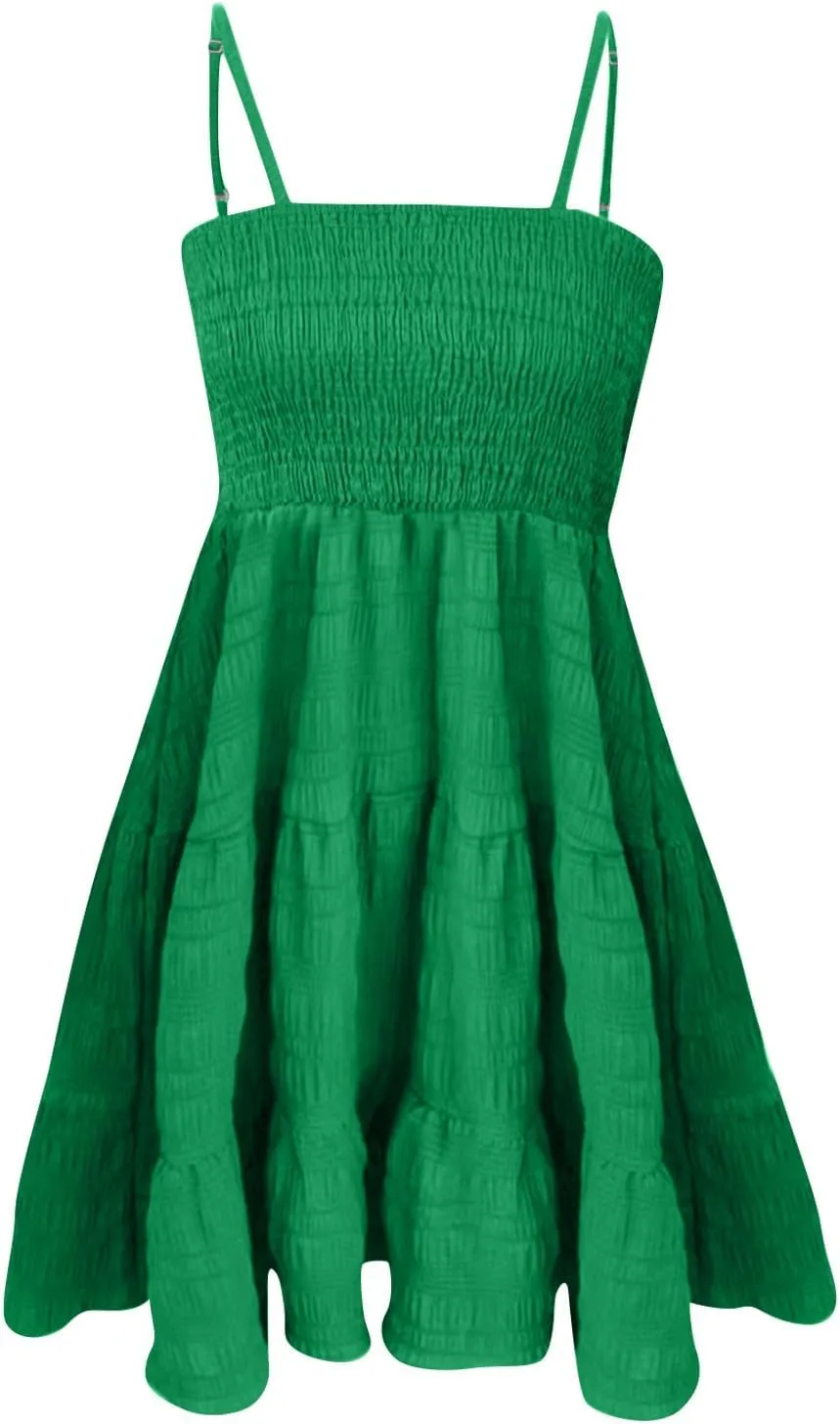 Sundress for Women 2025 Summer Smock Cami Dress Cute Spaghetti Strap Sleeveless Square Neck Beach Dress