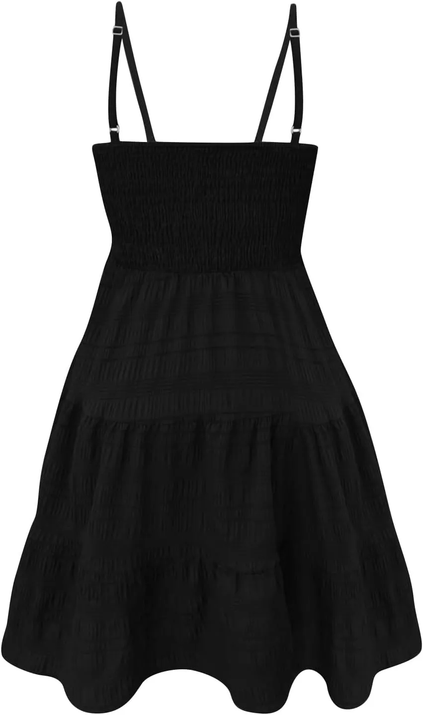 Sundress for Women 2025 Summer Smock Cami Dress Cute Spaghetti Strap Sleeveless Square Neck Beach Dress
