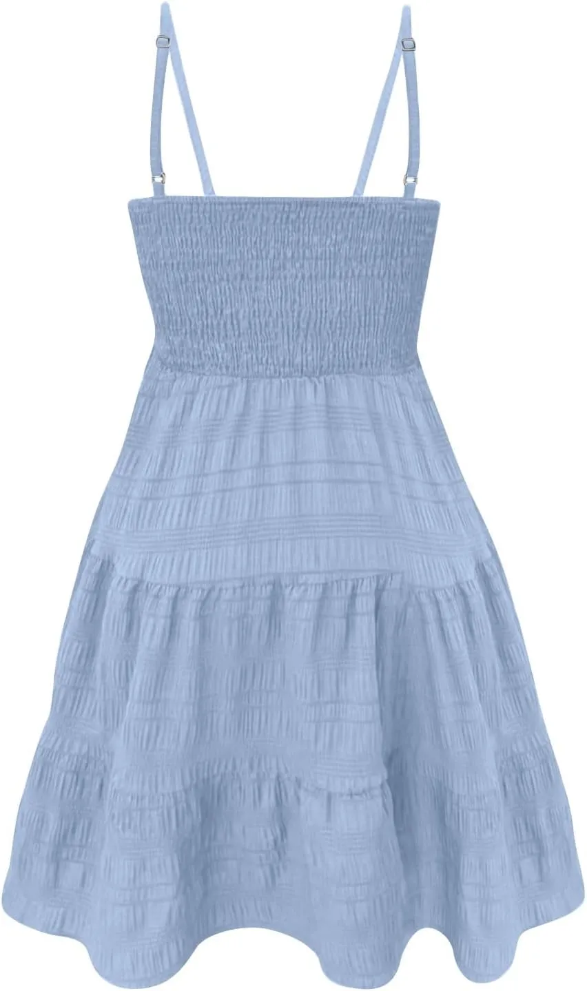 Sundress for Women 2025 Summer Smock Cami Dress Cute Spaghetti Strap Sleeveless Square Neck Beach Dress
