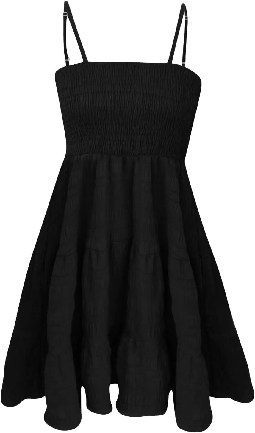 Sundress for Women 2025 Summer Smock Cami Dress Cute Spaghetti Strap Sleeveless Square Neck Beach Dress