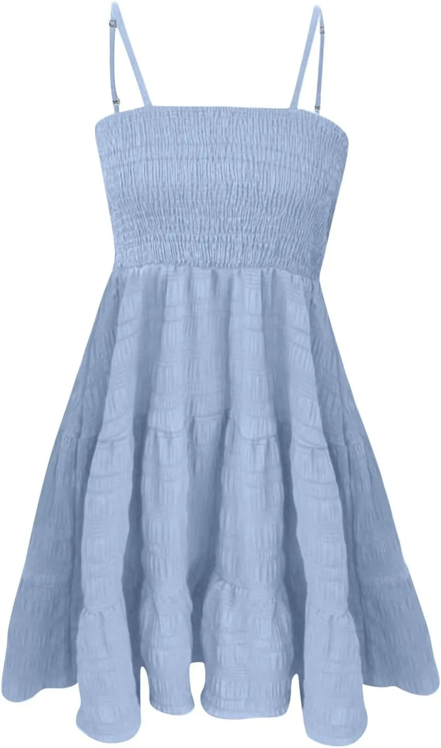 Sundress for Women 2025 Summer Smock Cami Dress Cute Spaghetti Strap Sleeveless Square Neck Beach Dress