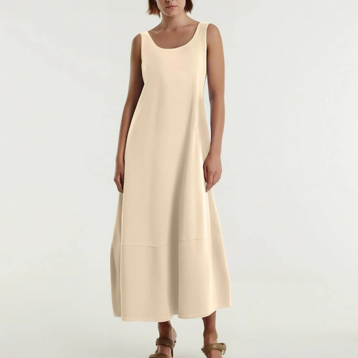 Sundresses for Women 2025 Scoop Neck Sleeveless Tank Dress Summer Beach Solid Party Flowy Long Dress with Side Pocket