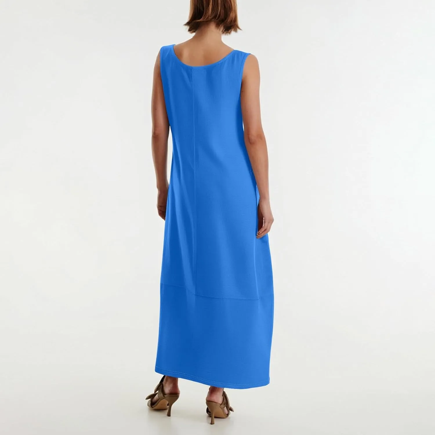 Sundresses for Women 2025 Scoop Neck Sleeveless Tank Dress Summer Beach Solid Party Flowy Long Dress with Side Pocket