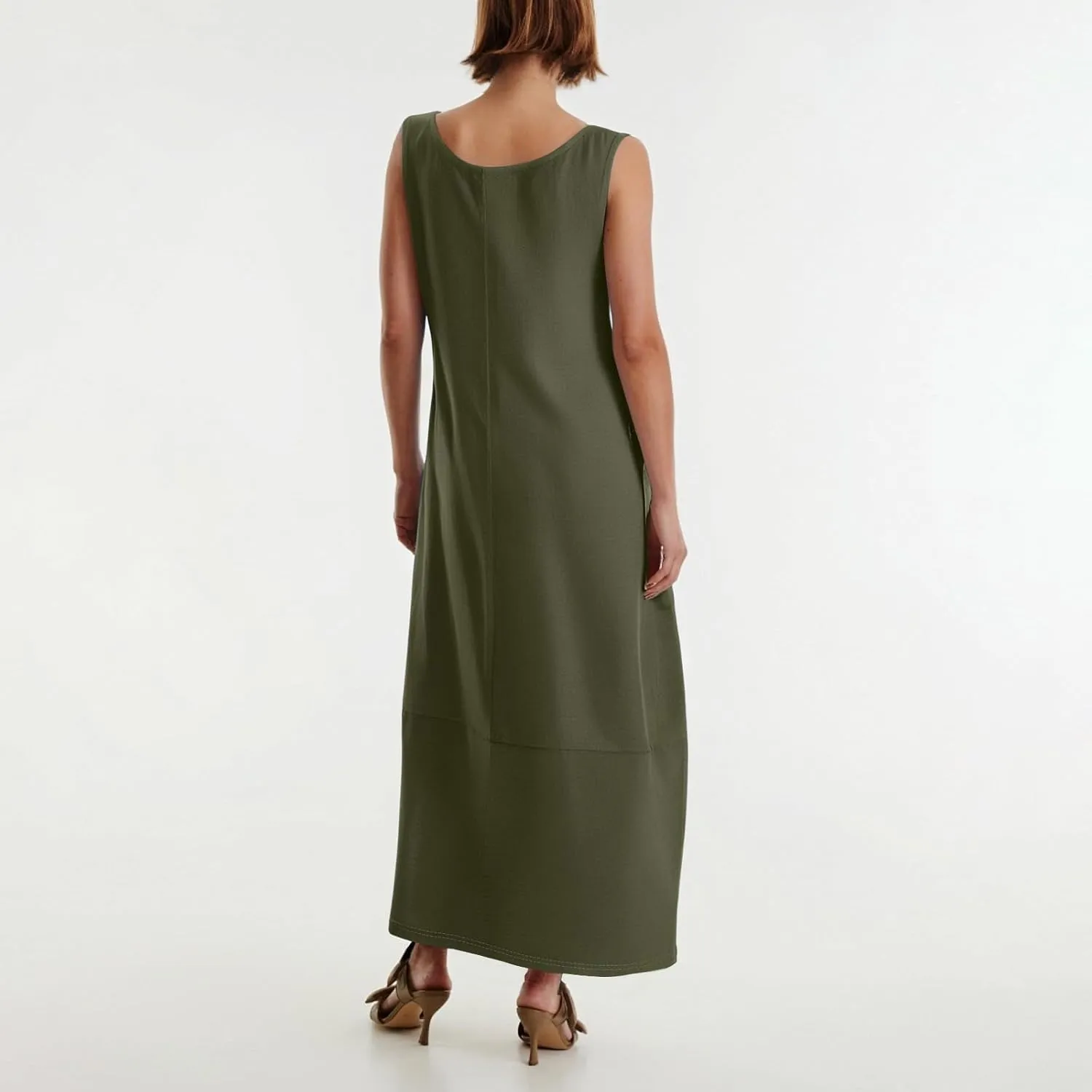 Sundresses for Women 2025 Scoop Neck Sleeveless Tank Dress Summer Beach Solid Party Flowy Long Dress with Side Pocket