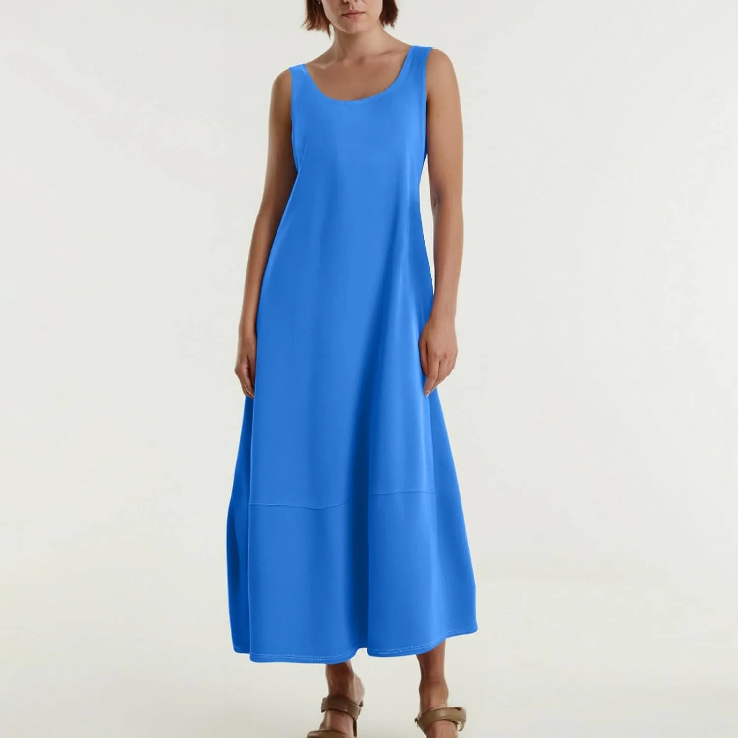 Sundresses for Women 2025 Scoop Neck Sleeveless Tank Dress Summer Beach Solid Party Flowy Long Dress with Side Pocket