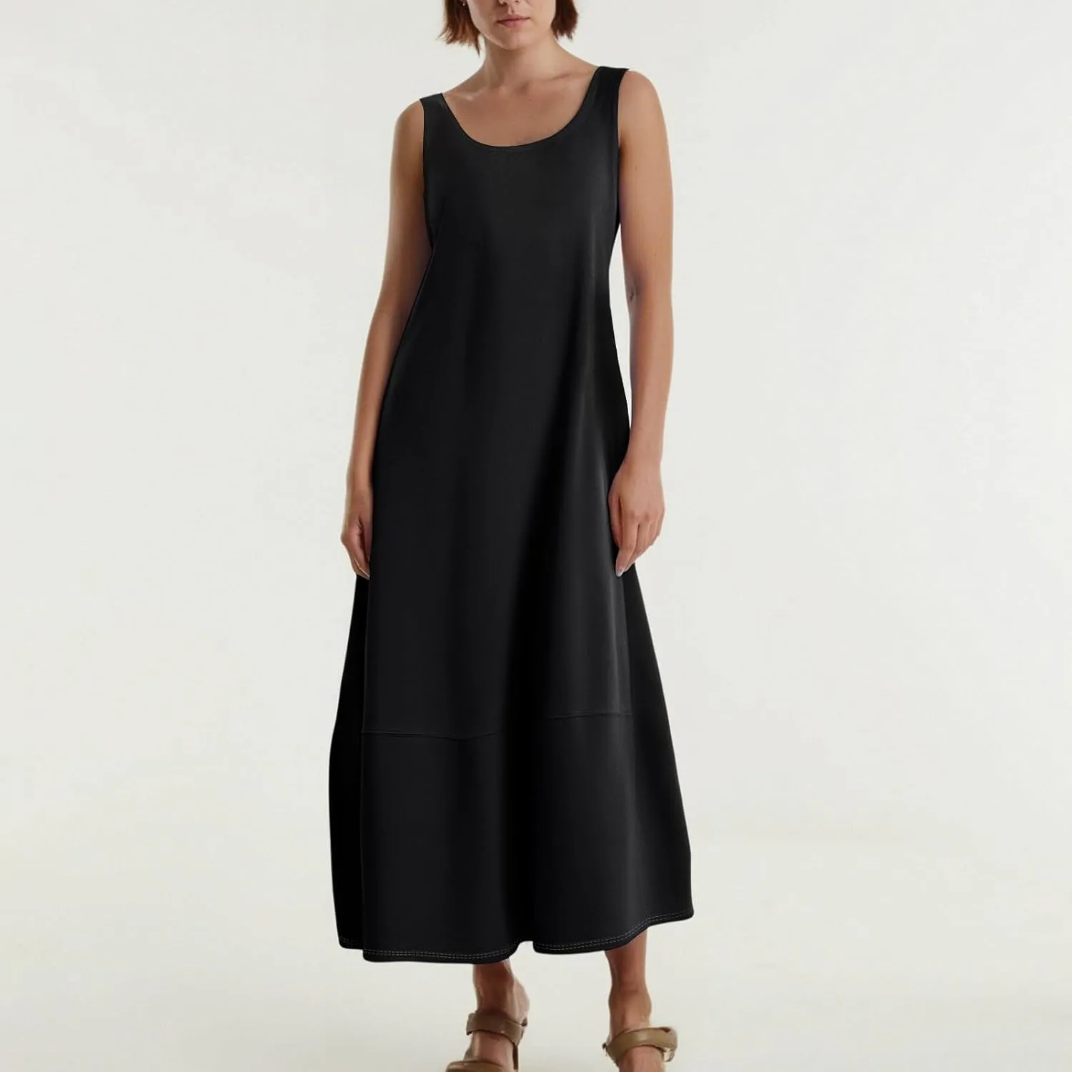 Sundresses for Women 2025 Scoop Neck Sleeveless Tank Dress Summer Beach Solid Party Flowy Long Dress with Side Pocket