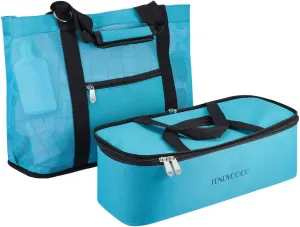 TENDYCOCO Mesh Beach Bag with Insulated Cooler Zipper 2 in 1 Pool Tote Bag Sandproof Women (Blue)